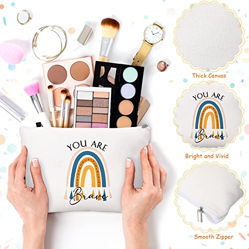 Fumete 60 Pcs Inspirational Gifts Bulk for Women Employee Appreciation 30 Inspirational Rainbow Canvas Makeup Bag 30 Motivational Keychains Thank You Gifts Bulk for Administrative Secretary Volunteer