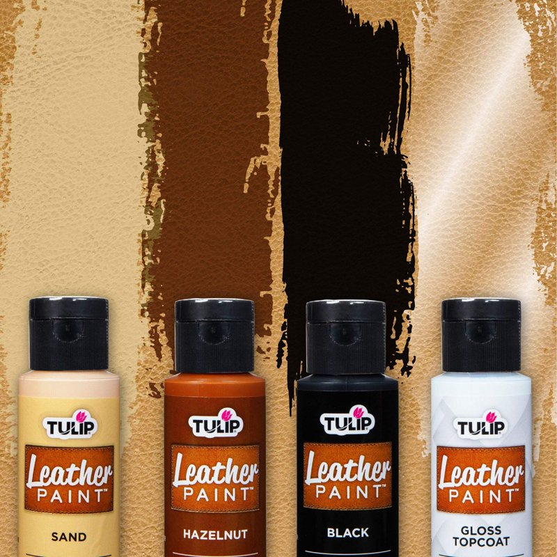 Leather Paint Set - 4 Pack Includes Neutral Colors & Gloss Topcoat