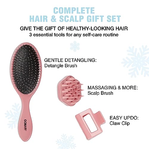 Conair Gift Set, Gift Box Under $20, Includes 1 Hair Brush, 1 Claw Clip, and 1 Scalp Massager in Pink