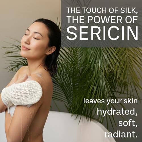aisen Japan - Handmade Silk Exfoliating Glove with Sericin, Ultra-Gentle Body Wash Mitt for Sensitive Skin, Moisturizing Raw Silk Shower Scrubber, Made in Japan Luxury Bath Gift for Women