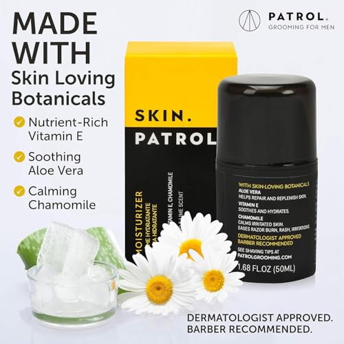 Bump Patrol Skin Patrol Everyday Face Moisturizer for Men - Natural Hydrating Daily Skin Care for Him with Aloe Vera, Vitamin E, Chamomile, Mens Face Lotion - 1.68 oz - Pack 2