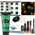MEICOLY Complete Green Witch Makeup Kit,Wicked Costume Halloween SFX Frankenstein Makeup Set,Elphaba Green Face Paint for Character Cosplay Stage Performance Theater,Setting Powder,Yellow Face Paint