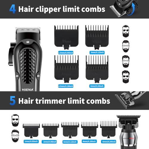 HIENA PRO Professional Cordless Hair Clippers for Men, T-Blade Beard Trimmer & Foil Shaver & Nose Hair Trimmer Set, Rechargeable Electric Barber Hair Cutting Grooming Kit