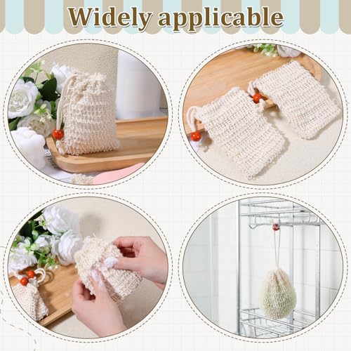 Soap Saver Bag, 80 Pack Bar Soap Pouch Natural Cotton Linen Exfoliating Soaps Bag with Drawstring Reusable Hand Made Mesh Soaps Bags for Bath and Shower Massaging(5.5 X 3.5 Inch,Beige)