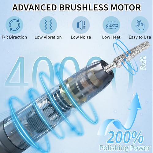 Electric Nail Drill Kit Professional 40000 RPM Nail Grinder, Rechargeable Ultra Power with 12 Pro Salon-Grade Bits for Acrylic Nails Remove, for Salon & Home