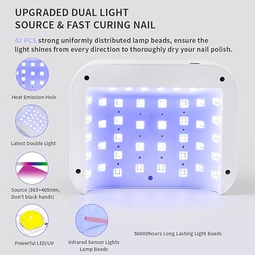 Cordless UV Nail Lamp, 268W Rechargeable UV Gel Nail Light, Sparkling Rhinestones Diamond UV Light, Professional Fast Curing Nail Dryer with 4 Timers Touch Control Auto Sensor for Salon & Home