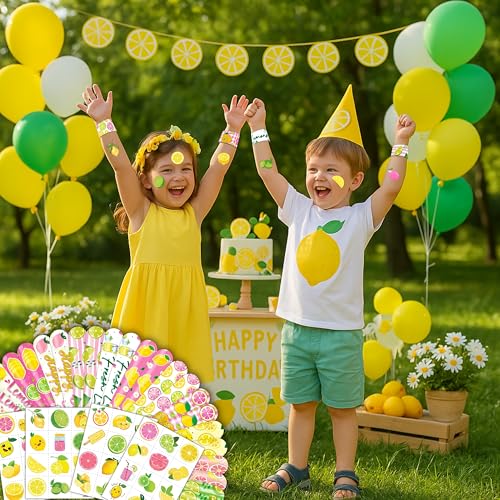 72 PCS Lemonade Party Favors - 48 Temporary Pre-Cut Tattoos & 24 Slap Bracelets - Pink Yellowe Lemon Party Favors for Boys & Girls, Birthday Goodie Bag Fillers, Baby Shower Gifts, Classroom Rewards