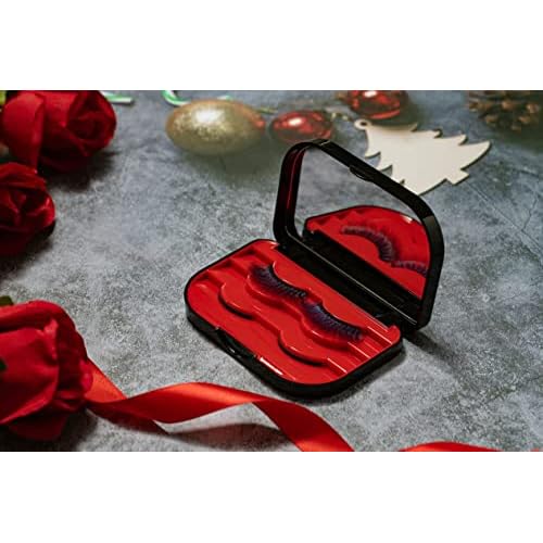 3 Tier Eyelash Storage Case Lash Dime Organizer Holder Box with Mirror Makeup Cosmetic Travel Case Empty False Lash Container (Black Red))