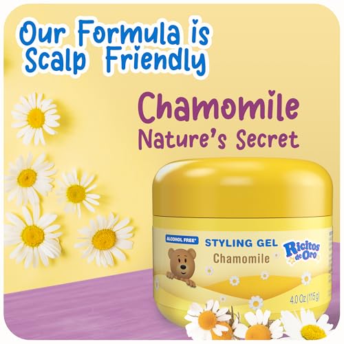 Ricitos de Oro Chamomile Hair Gel -Preserves Natural Color, Non-Greasy, Alcohol Free, Hypoallergenic, Tear-Free, Gentle Daily Use - Baby, Kids Hair Gel, Toddler - 4.05 Oz, 3-Pack