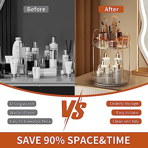 YCIA&DONE Rotating Makeup Organizer for Vanity, Large Capacity Make Up Storage Skin care Shelf Perfume Holders Cosmetic Dresser Organizer Countertop Spinning 360 (White Clear, 3Tiers)