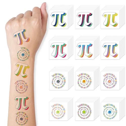 WATINC 600 Pcs Pi Day Tattoos Sticker Bulk, 25 Sheets Pi Symbol Temporary Tattoos, Pi Day Fake Tattoo Stickers Decorations, Math Pi Theme Party Favor Decor for Kids School Classroom Class Activities