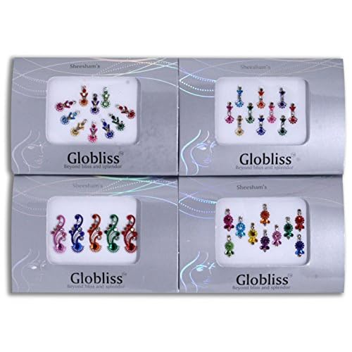 4 Packs Crystal Indian Bindis Multicolored Jewels face Gems Forehead Sticker