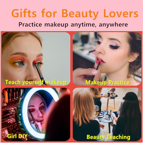 Makeup Practice Face Board,XIJIEMAO 5D Silicone Makeup Mannequin Face, Reusable Practice Eye Girl Make up Practice Face For Emerging Makeup Artist, Beginners, Girl's Gift (golden wheat)