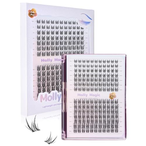 Molly Magic Aphrodite Lash Clusters, Wispy Natural 8-18mm Cluster Eyelash, D Curl Individual DIY False Lash Extension, Thin Invisible Black Lash Band 0.03mm