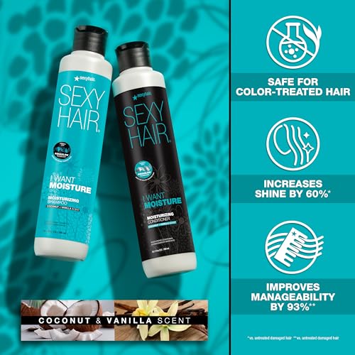 SexyHair I WANT MOISTURE Shampoo and Conditioner, 10.1oz Bundle | Tames Frizz | Increases Shine by 60% | All Hair Types