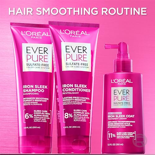 L'Oreal Paris Sulfate Free Iron Sleek Coat Hair Treatment, Provides Frizz Control and Humidity Protection, Semi-Permanent Smoothing Treatment, EverPure Hair Care, 5.1 fl oz