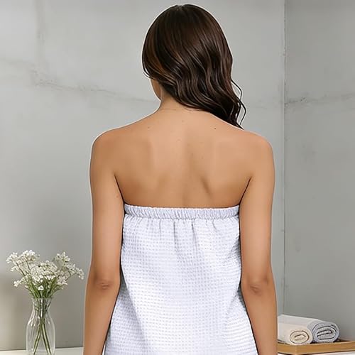 3 Pack Waffle Robes Knit Spa Towel Wrap for Women Adjustable Velcro Closure Quick Dry Bath Wrap with Pockets