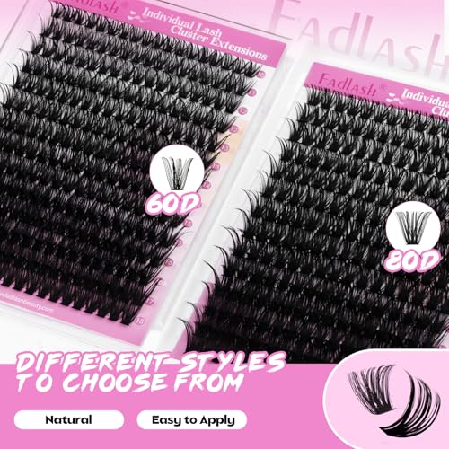FADLASH Lash Clusters 60D+80D Fluffy Eyelash Clusters 10-18mm Clusters Eyelash Extensions D Curl Individual Lashes Natural and Volume DIY Lash Extensions