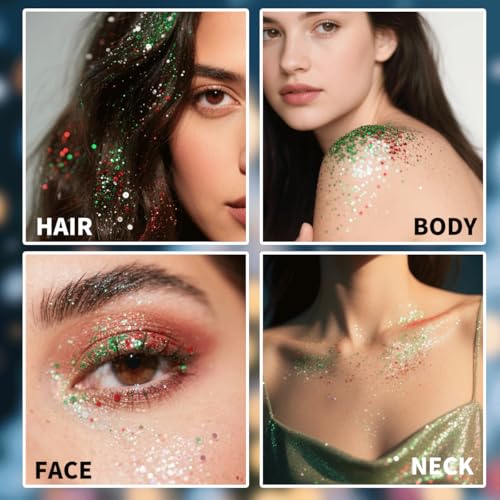 Mysense Christmas Glitter Stick for Face Hair Body and 6 Pack Joy & Merry Christmas Bracelets Set,Christmas Accessories for Women,Festive Stocking Stuffers,Party Favors and Decorations