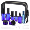 Segbeauty 8pcs Blue Travel Essentials Toilet Bottles Skincare Containers Set with Bag, Refillable Travel Size Containers Pump Bottle Cream Jar, Empty Glass Perfume Spray Bottles, Oils Dropper Bottle