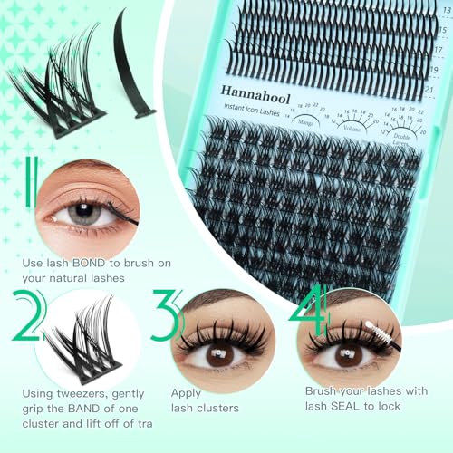 Hannahool Spikes Cluster Lashes Wide Stem Volume Lashes Extensions Wispy Eyelashes DIY Lashes Extensions Mixed 12-22mm (T16-Mixed 12-22mm)