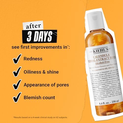 Kiehl's Calendula Herbal Extract Alcohol-Free Toner, Soothing Facial Toner for Normal to Oily Skin, Visibly Reduces Redness & Oil, Improves Skin Texture, Paraben-Free, Fragrance-Free, Non-acnegenic