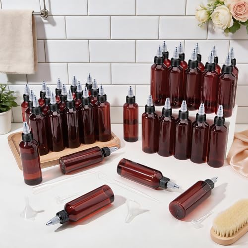 36 Pcs 3.4oz Sauce Bottle with Squeeze Top,Squeeze Empty Plastic Bottle for Shampoo Lotion Liquid Body Soap Cream Toiletries,Equipped with Dropper, Funnel, and Dispenser
