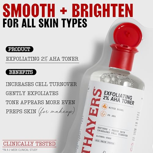 Thayers 2% AHA Exfoliating and Brightening Toner with Glycolic Acid, Lactic Acid and Witch Hazel, Smoothing and Pore Refining Skin Care for All Skin Types, 12 Fl Oz?