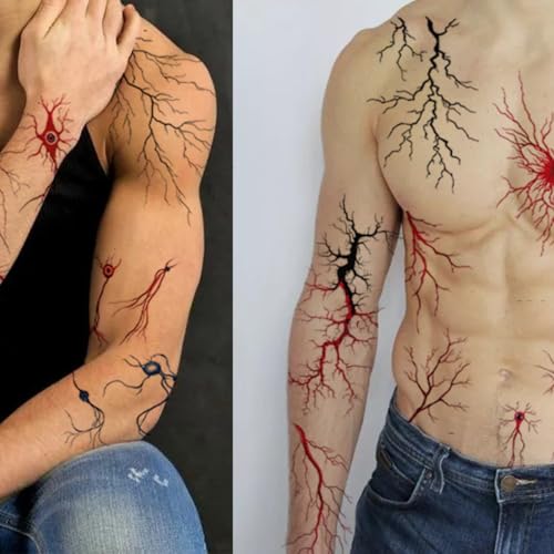 10 Sheets Temporary Tattoos Lightning Sick Wound Arm Fake Bloody Stitch Scab Sticker Masquerade Prank Makeup Props DIY Art for Women Men Adults Holiday party