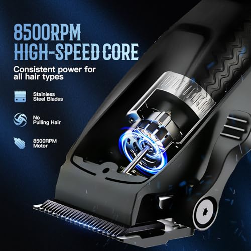 Hair Clippers for Men Professional, Cordless Clippers and Trimmers Set for Hair Cutting, 8500RPM Rechargable Electric Hair Trimmer for Self-Haircut and Family Use (Black)