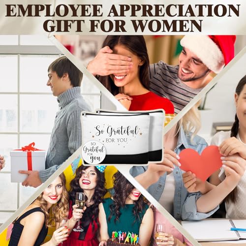 Paterr 20 Pcs Thank You Gift Bulk Employee Appreciation for Women Inspirational Canvas Makeup Bags with Zipper and Mini Compact Mirrors Gift for Coworkers Staff Nurse Girls Teacher Friend
