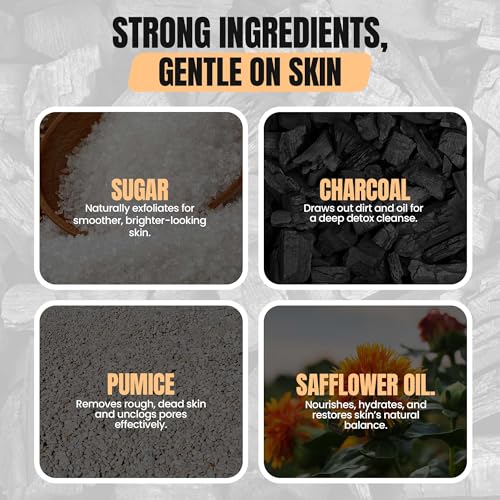 Men¡¯s Charcoal Exfoliating Face Scrub ? Gritty Facial Cleanser With Pumice & Sugar - For Blackheads, Oil Control, Acne, Rough Skin, Clogged Pores & Post-Shave Bumps