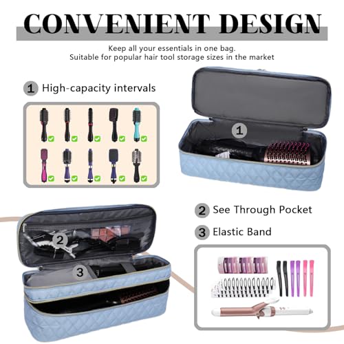 Double-Layer Travel Carrying Case Compatible with Revlon One-Step Hair Dryer Brush/Volumizer/Styler/Shark FlexStyle Attachment Portable Storage Organizer Bag Hair Tools Travel Bag (Bag Only)