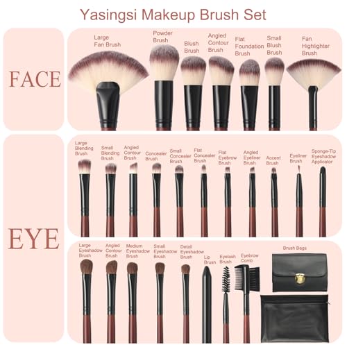 Makeup Brushes Set 26-Piece Makeup Brushes Premium Synthetic Foundation Powder Concealer Blush Eyeshadow Contour Professional Makeup Brush Set with 2 Brush Bags (Makeup brush set with bags)