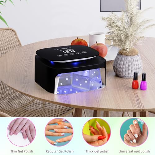 Cordless UV LED Nail Lamp, 60W Rechargeable Nail Dryer Gel Polish Light, Intelligent Auto Sensor LCD Display Nail Lamp, Portable 30 Beads Led Nail Light with 4 Timer Setting (Black)