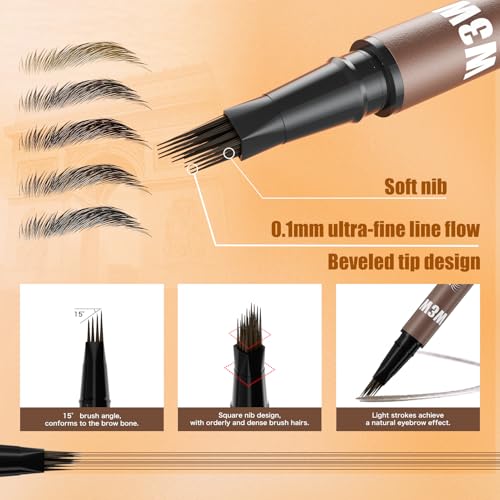 Eyebrow pencils for women, W3W 4D Dual-Ended Brow Pen, 2 Pack brow pen, 2different Colors Eyebrow Pencils,Dark Brown + Brown