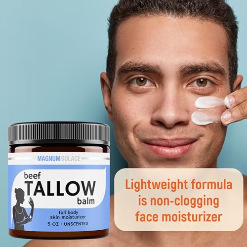 Beef Tallow for Skin ? Just 2 Ingredients ? Natural Tallow & Sweet Almond Oil, 5 oz Unscented Moisturizer for Dry & Sensitive Skin ? Hydrating Balm