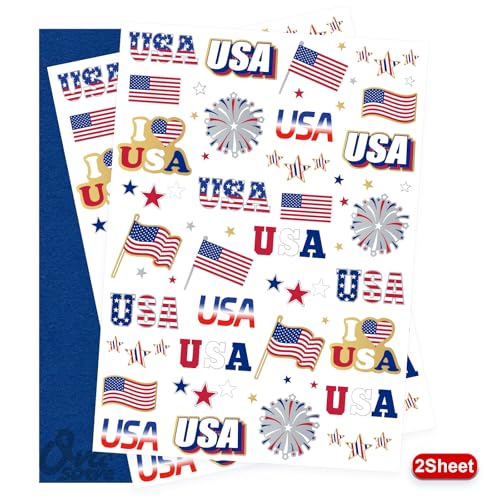 Fourth of July Tattoos for Kids, 66 Giltter Styles USA Tattoos Red White and Blue Party Supplies, 4th of July Decorations, USA Flag, Memorial Day