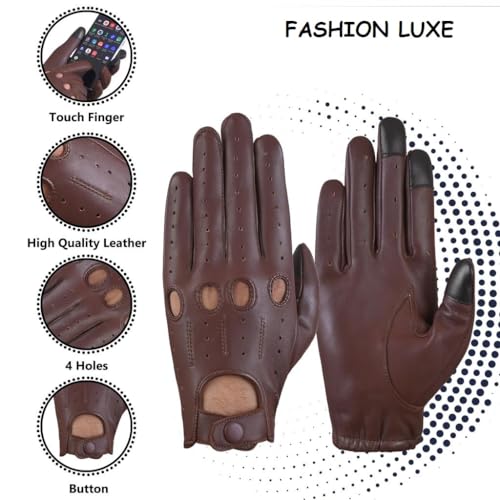 Men's Touchscreen Genuine Leather Driving Gloves,Classic Knuckle Cut Design,Breathable Fit Gloves