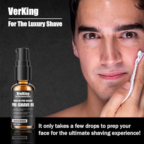 Pre Shave Oil For Men, Men Beard Pre Shaving Oil For Men For Safety Razor & Straight Razor, Pre-Shave Oil Men For Smooth Shave, Protects Against Irritation & Razor Burn, Sandalwood, 30ml