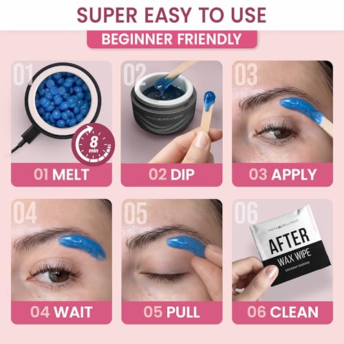 Tress Wellness Stripless Wax Kit for Face, Eyebrow & Lip for Women & Men ? Quick & Easy Mini Wax Warmer for Eyebrow, Chin & Face Hair Removal Waxing Kit - USB, Mess-Free, Compact & Travel-Ready