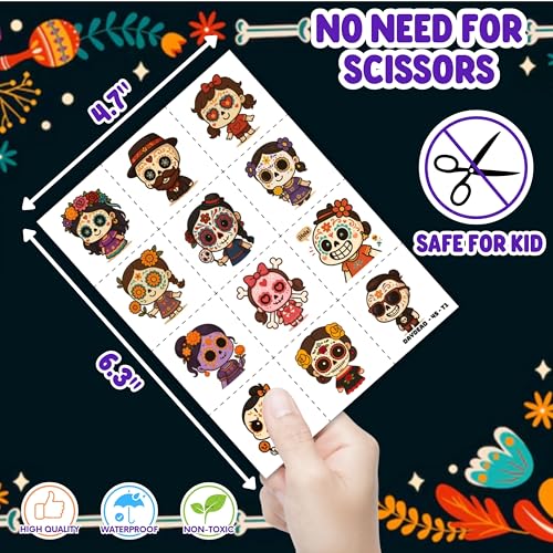 72PCS Day of the Dead Party Set | 48PCS Temporary Tattoos & 24PCS Slap Bracelets Fun D?a de los Muertos Birthday Supplies, Baby Shower Gifts, Classroom Rewards & Party Decor for Kids