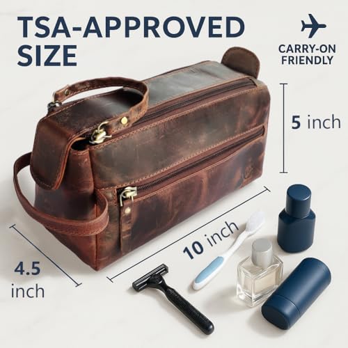 Leather Wash Bag for Men - Travel Toiletry Bag - Shaving Dopp Kit Toiletries Organizer - Leather Makeup Bag for Women