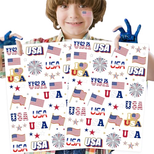Fourth of July Tattoos for Kids, 66 Giltter Styles USA Tattoos Red White and Blue Party Supplies, 4th of July Decorations, USA Flag, Memorial Day