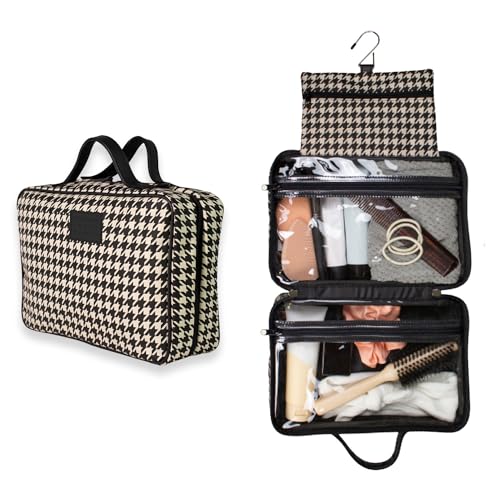 Houndstooth Hanging Travel Bag, Toiletry Bag, Makeup Bag for Women, Portable Water-resistant Small Travel Bag for Toiletries & Cosmetic Essentials