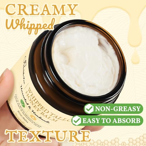 Beef Tallow for Skin 2oz | Tallow And Manuka Honey Balm | Unscented Tallow Face Moisturizer | Beef Tallow for Face | Organic Grass Fed Beef Tallow Balm | Whipped Beef Tallow Lotion Face Cream