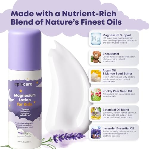 Magnesium Lotion for Kids - Bedtime Sleep & Relaxation Calming Cream with Lavender for Juniors Babies - Soothing Relief & Relaxation Baby Magnesium Topical Night Body Rub Without Melatonin