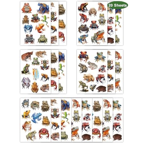 Frog Temporary Tattoos, 188 PCS 20 Sheets, Hypoallergenic, Hyper-Realistic Design, Frog Party Tattoos Stickers Themed Gifts for Leap Frogs Enthusiasts