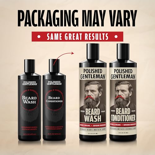 Polished Gentleman Beard Wash and Conditioner Set - Softens and Strengthens - Beard Shampoo with Growth Oil - Moisturizer & Beard Thickener - Tea Tree Unscented - Paraben-Free & Sulfate-Free (16oz)