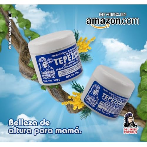 DEL INDIO PAPAGO Facial Day Skin Cream with Tepezcohuite 60g Small - Corporal Colageno Y Vitamina E - Hydrates the Skin